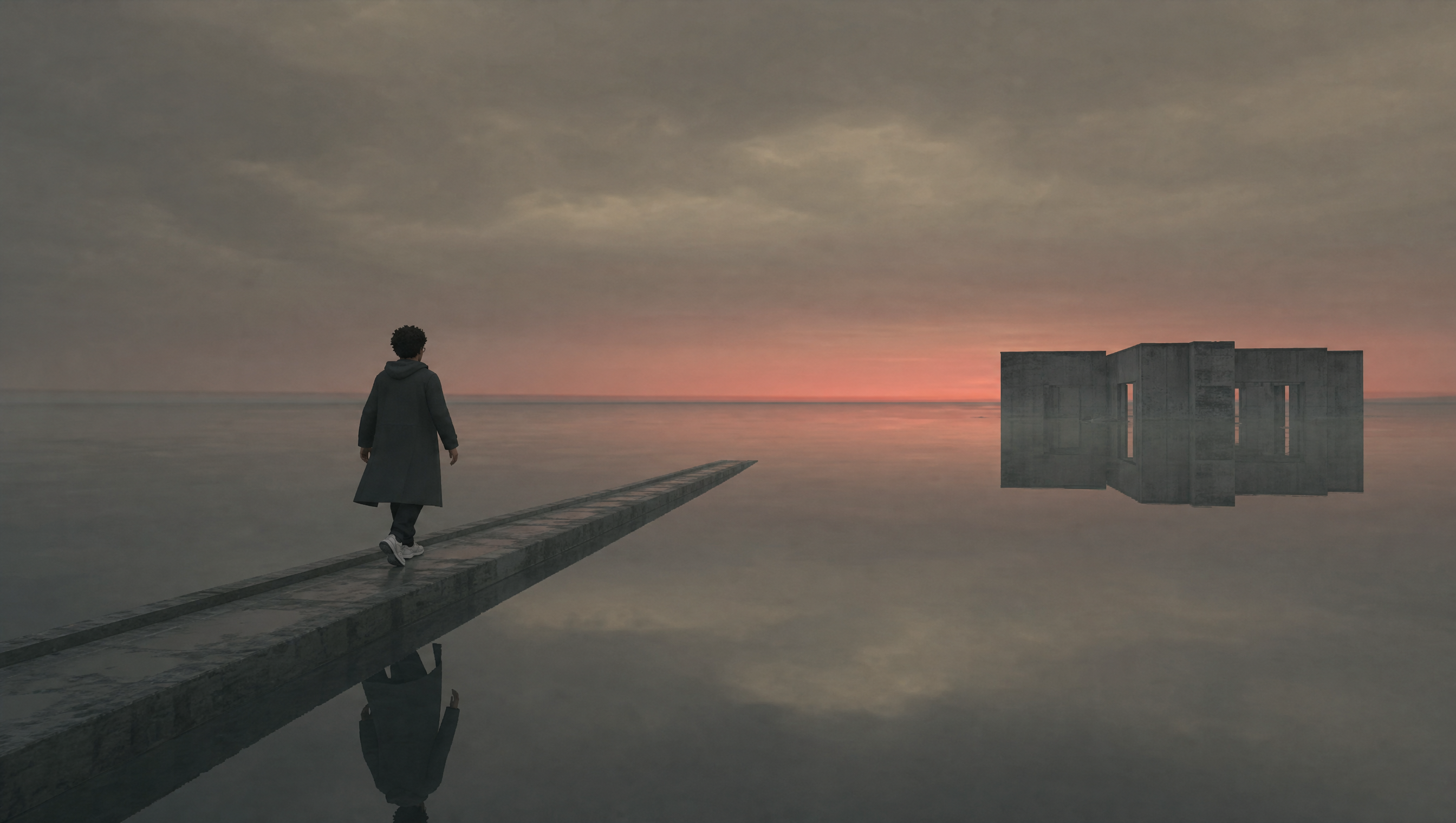 Silhouette sur une jetée au crépuscule